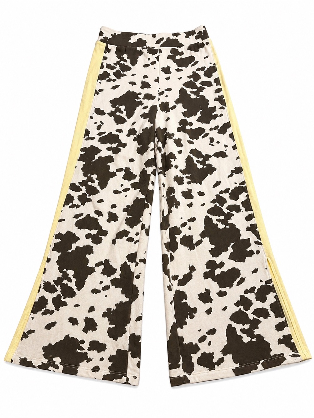 Flared Split Cowprint Wide-Leg Pants with Yellow Side Panels Country Western